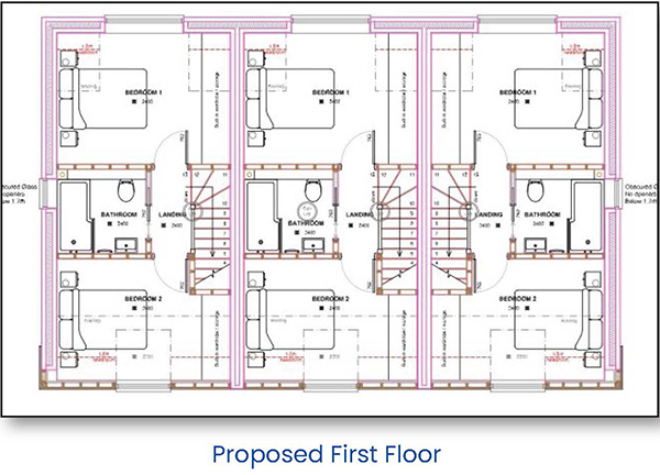 Lot: 150 - SITE WITH PERMISSION FOR THREE, 3-BEDROOM HOUSES - Proposed Lower Ground Floor